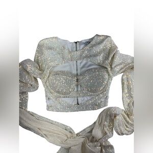 Fashion Nova Cream Sequin Blouse